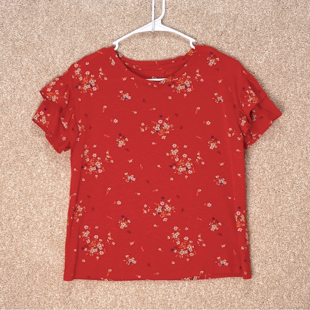 Kids‎ Floral Short Sleeve Tee size 14 stretchy ruffle sleeve tshirt
